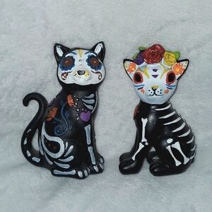Day of the Dead Sugar Sugar Skull Cat Figurines Pair of Two